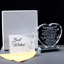 Movdyka Gifts for Friends Women, Friendship is Treasure Gifts for Girls on Birthday, Christmas, Glass Heart Plaque with Best Friend Sayings Ornaments