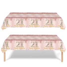 21st Birthday Table Decoration 2pcs Rose Gold 21st Table Cloth,Happy 18th Birthday Tablecloth for Girls,Women ,137*274cm Plastic Tablecloths Table Cover 21st Birthday Decorations for Him Her