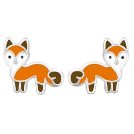 9mm Orange & Brown Fox Studs Solid 925 Sterling Silver Earrings Pair