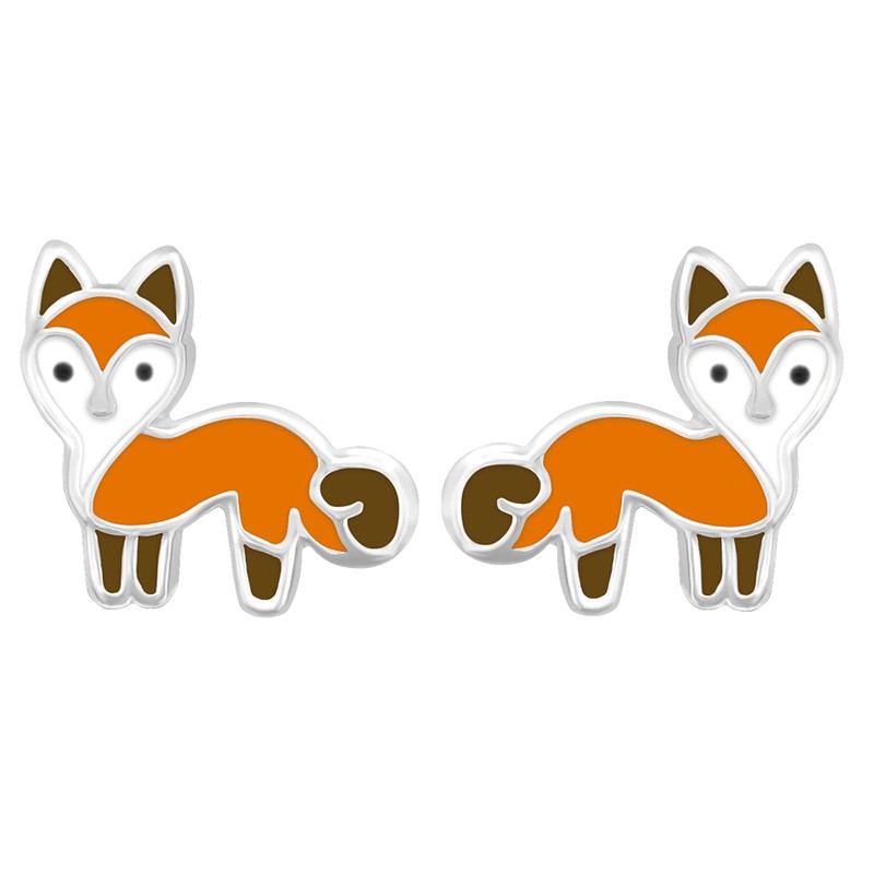 9mm Orange & Brown Fox Studs Solid 925 Sterling Silver