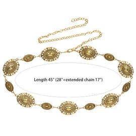 Women-Western-Oval-Concho Chain-Belt - Adjustable-Boho-Metal-Waist Chain-Belt-Country-Cowgirls Belts for Dress Jeans (Black Gold, Length 45" (28"+extended chain 17"))