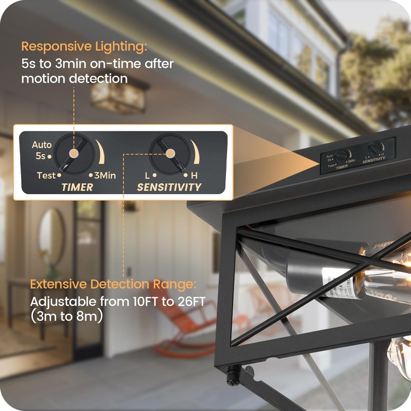 GOEBLESON Motion Sensor Outdoor Ceiling Light, Outdoor Flush Mount Ceiling