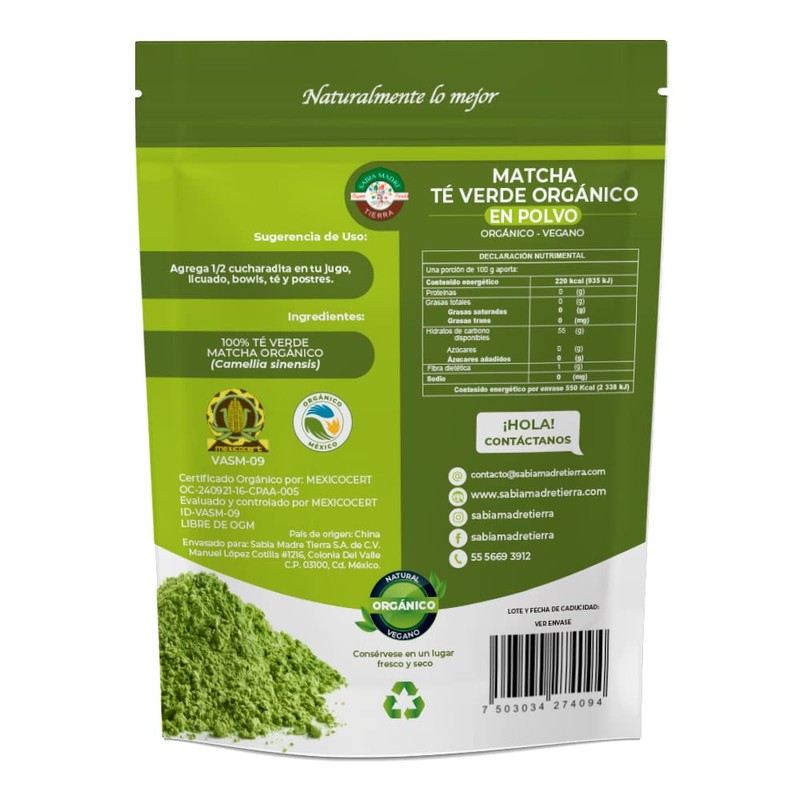 SABIA MADRE TIERRA - Te Matcha Orgánico Certificado 250Gr