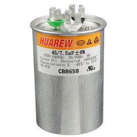 HUAREW 45+7.5 uF ±6% 45 7.5 MFD 370/440 VAC CBB65 Dual Run Start Round Capacitor for Condenser Straight Cool or Heat Pump Air Conditioner or AC Motor and Fan Starting
