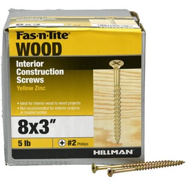 Fas-N-Tite Interior Yellow Zinc Construction Wood Screw, 5lb Box (#8 x 3")
