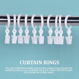 WOLMIK Plastic Shower Curtain Rings with Clips, Shower curtain Clips for Bathroom Shower Window Rod, Window Hanging Clips Curtain Pole Rings for Home Bathroom Shower Curtain Photo Decors (20 Pack)