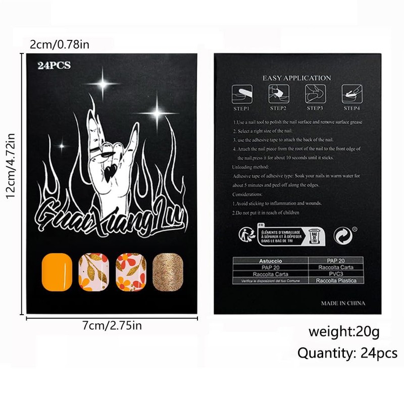 24 Pcs Fall Press on Nails Short Square,ZWENJIE Orange Fake
