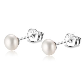 Freshwater Pearl Earrings Tiny Small Mini 3 mm 4 mm 5 mm Real White Freshwater Cultured Pearl Earrings Stud Earrings 925 Sterling Silver Gold-Plated Pearl Earrings Pearl Stud Earrings for Girls,
