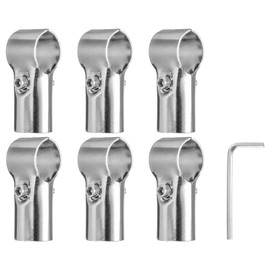 sourcing map 6Pcs 180 Degree Structural Pipe Connectors 2 Way End Rails Clamp with Wrench Stainless Steel Corner Pipe Fittings for DIY Shelf Garden Support 1"/1.1" Fit Pipe Dia, Silvery