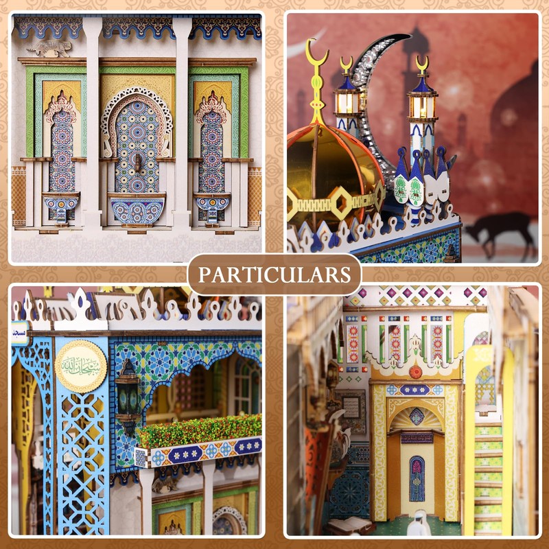 DIY Book Nook Kit, 3D Wooden Puzzle Mosque Miniature Booknook