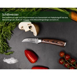 Wakoli EDIB Damast Schälmesser & Tourniermesser mit 8 cm Klinge gefertigt aus 67 Lagen echtem Damaststahl mit Pakkaholzgriff I Premium Damast Küchenmesser in Geschenkverpackung