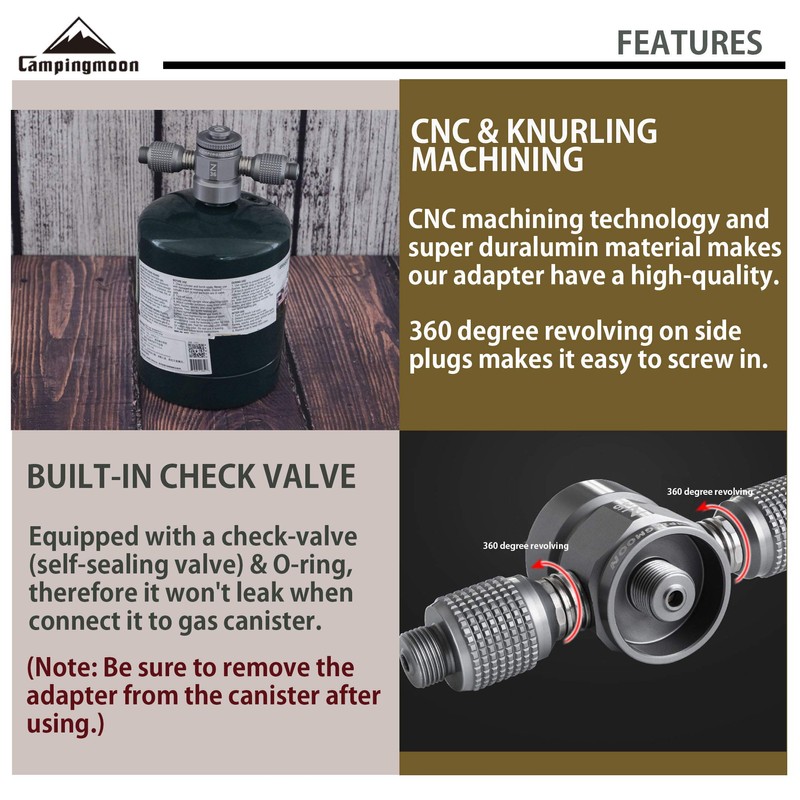 CAMPINGMOON 3 Outlet Camping Stove Adapter, Inlet: 16oz/1Lb Small Propane