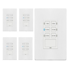 TG 30-Min Countdown Timer Switch, Neutral Required in Wall Timer for Bathroom Fans, Lights, Heaters, with On/Off Switch, TS-C30M, White, 5 Pack