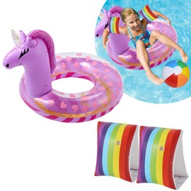 Purple Unicorn Pool Floats for Kids,Swimming Floats for Toddlers and Armbands Cute Inflatable Arm Bands for Girls 5-9 Years,Swimming Pool Float Toy Inflatable Swimming Ring for Summer Pool Water Party