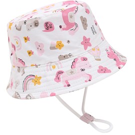 Malaxlx Kids Bucket Sun Hat Cute Unicorn White Summer Outdoor UPF 50+ Beach Play Hat for 4-8 Years Old Boys Girls