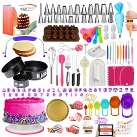RFAQK 700PCs Cake Decorating Kit with Baking Supplies - Cake Turntable for Decorating with Baking Pans, Leveler, 24 Numbered Piping Tips, 2 Spatulas, Fondant Tools, Video Course, Pattern Chart & More