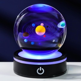 3d Solar System Model Crystal Ball Led Lamp Base - Space Decor World Globe Planets Sphere Night Light 80mm 3.15 Inch - Solar System Decor Best Birthday Astronomy Gifts For Men Physics Science Teacher