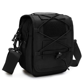 Huntvp-Store Tactical Shoulder Bag MOLLE (Modular Lightweight Load-Carrying Equipment) Shoulder Bag Military Crossbody Bag Waterproof Sling Backpack Multifunctional Messenger Bag Crossbag Bum Bag for Sports Outdoor Hiking Camping, Black