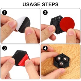 360°Ruedas Adhesivas Giratorias，16 ruedas giratorias de acero inoxidable para electrodomésticos de cocina, contenedores y caja etc. (negro)