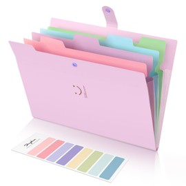 SKYDUE 5 Pockets Expanding File Folder, File Folders, Cute Accordion File Organizer with Labels, Letter Size Folder for Documents, Portable Folders -Purple