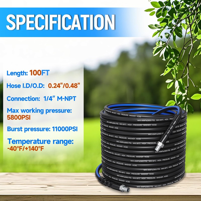 TUTULUCK Sewer Jetter Kit for Pressure Washer 100ft – 5800PSI