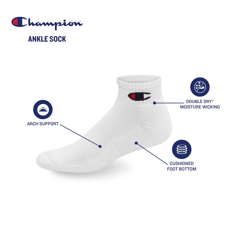 Champion Men's Double Dry Moisture Wicking Ankle Socks; 6, 8,