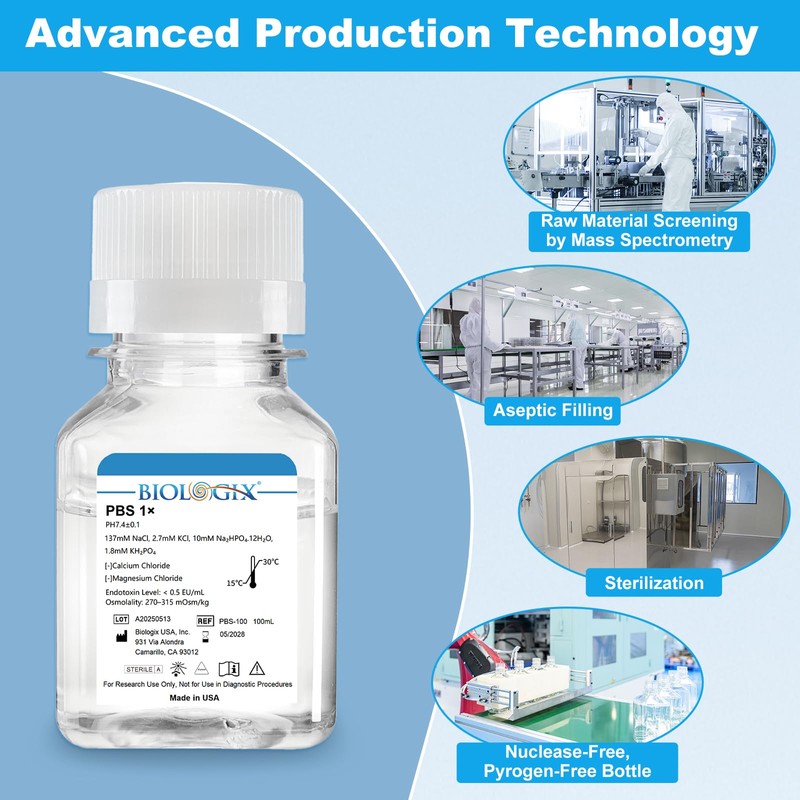 CryoKing Phosphate Buffered Saline 1X, 100ml Lab PBS Buffer 0.1um