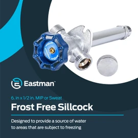 Eastman 6 Inch Frost Free Sillcock with Vacuum Breaker, 1/2 inch MIP x 1/2 inch Sweat, Brass Plumbing Fitting, 80226
