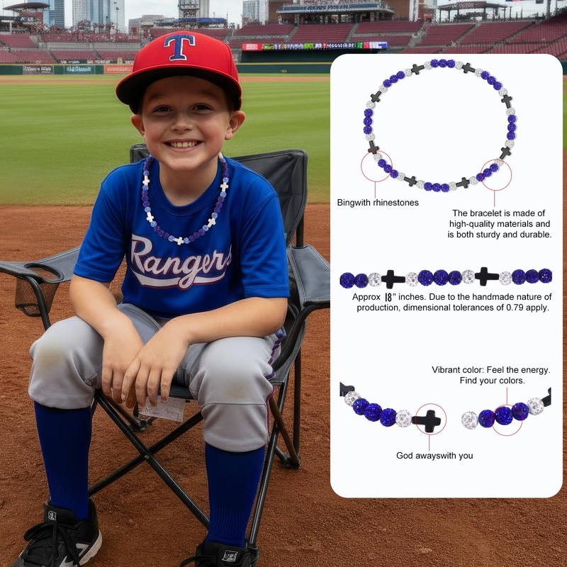 Fupapa Baseball Beaded Cross Necklaces, League Team Colors Baseball Necklace,