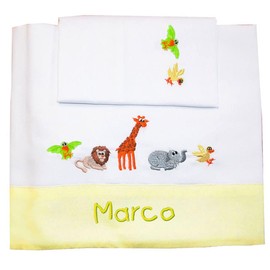 Zigozago - 3-teiliges Baby Bettwäsche Komplett Set Arche Noah - 100% Baumwolle, handgefertigt, Bestickt und mit Namen personalisierbar