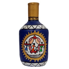 Purpledip Terracotta Madhubani Design Flower Vase: Artisan Painted Decorative Earthen Clay Pot (12707A)