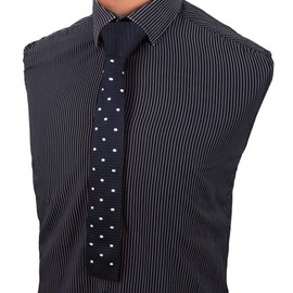 Dan Smith Thin Knit Necktie For Mens Spotted Embroidery Square-Cut Finish Slim Knit Neckties Blue C.C.G.D.006 Midnight Blue,White Polyester
