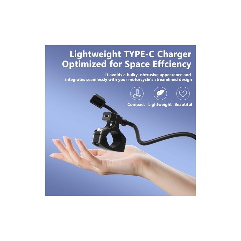 Cliff Top Waterproof Motorcycle USB Charger, 18W PD USB-C Quick