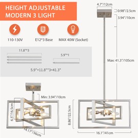 Majhoiw Modern Black and Gold Pendant Light Fixture 3 Lights Chandelier Semi Flush Mount Ceiling Lights for Dining Room Bedroom Living Room Kitchen Entry Foyer