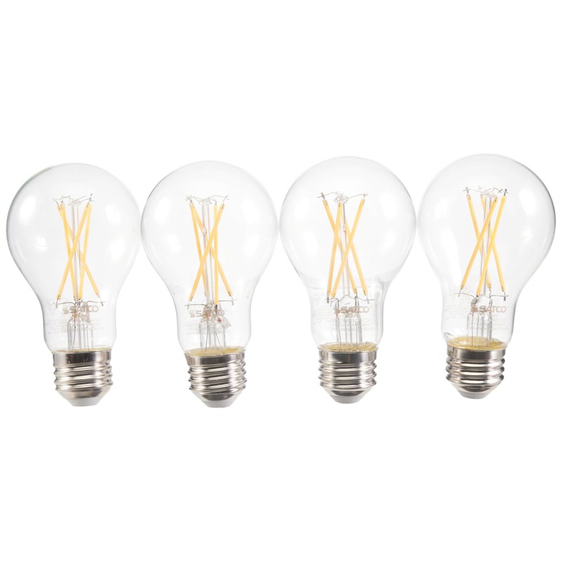 Satco S12463 8 Watt A19 LED Bulb, Clear, 3000K, Medium