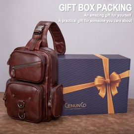 CENUNCO Genuine Leather Sling Bag for Men Capacity Crossbody Backpack Casual Motorcycle Chest Bag Anti-Theft Travel Purse (Dark Brown)