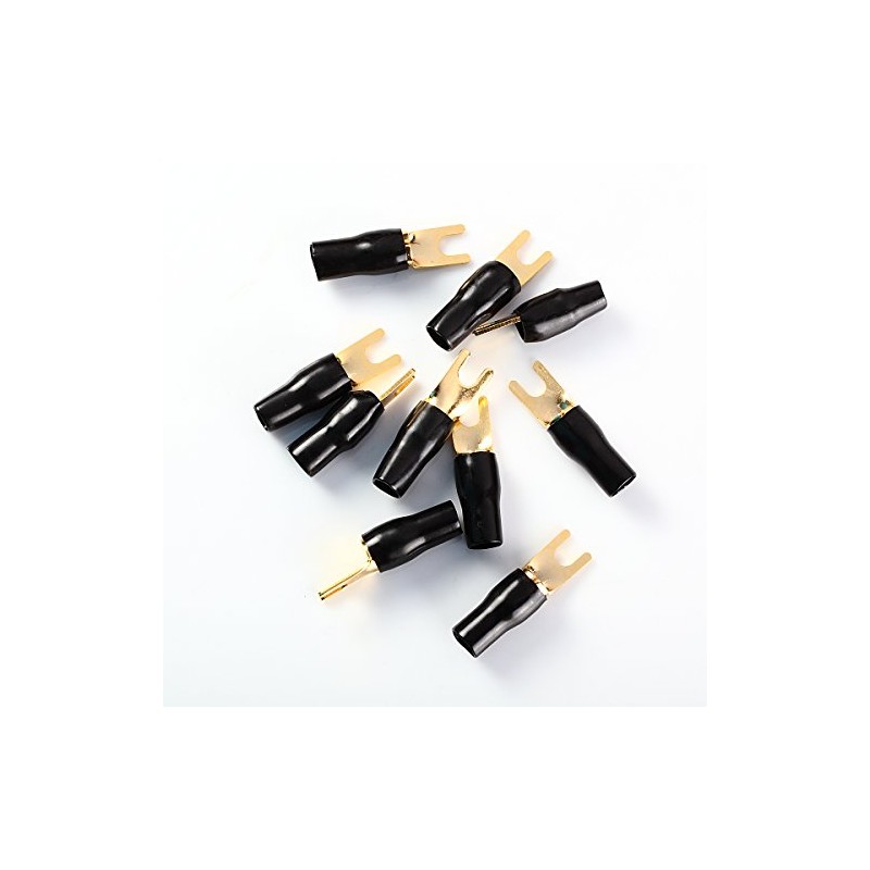 MAS 10pcs New 4 Gauge Black Gold Crimp Spade Terminal