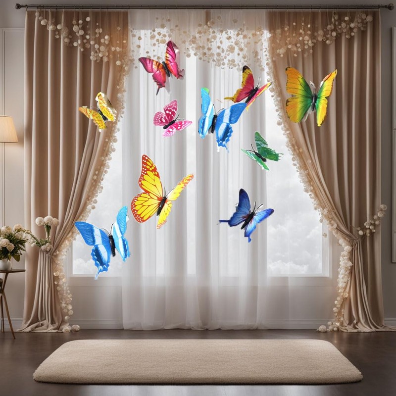 Zakora 24Pcs Realistic 3D Butterfly Stickers, Blue, Yellow
