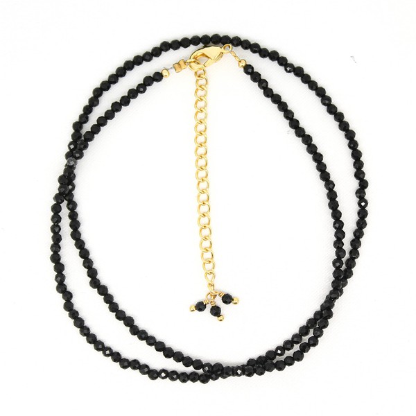 Gempires Natural Black Tourmaline Beaded Necklace, Black Choker Necklace For