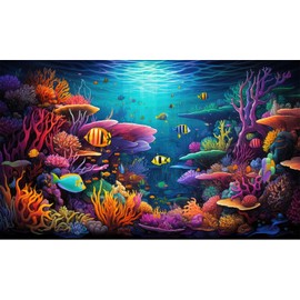 Coral Reef Aquarium Background Underwater Tropical Fish Coral Reef Aquatic Plant Fish Tank Backdrop Underwater Colorful Corals Reefs Terrarium Background Tropical Life Wallpaper Poster Decor 36x20in