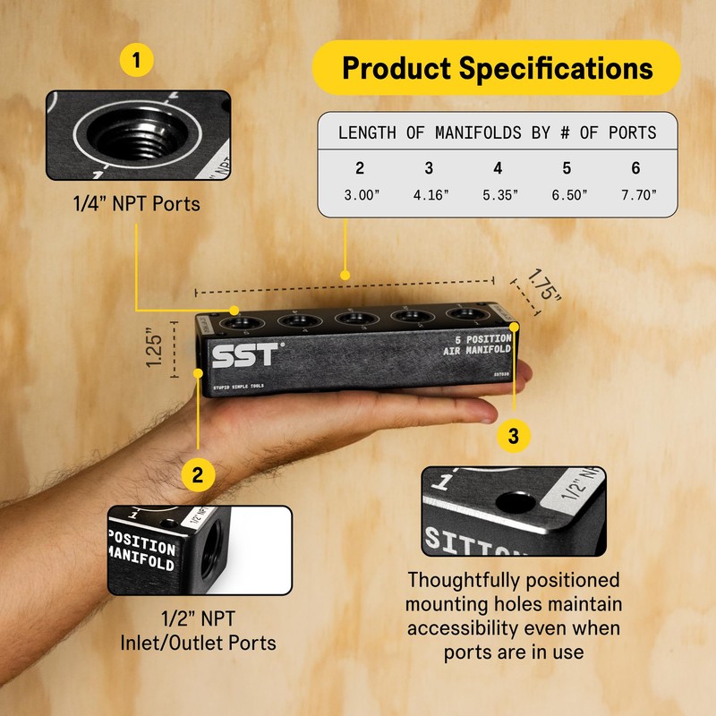 SST - Air Manifold - 1/2" NPT Inlet and 1/4"