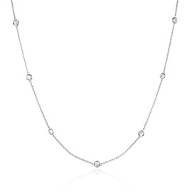 namana Delicate 925 Sterling Silver Necklace for Women and Teenage Girls, Long Station Chain with Cubic Zirconia Stones, Layering Silver Necklaces for Women with Jewellery Gift Box, Sterling Silver,