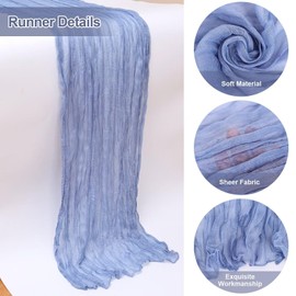 6 Pack Cheesecloth Table Runner 35x120 Inches for Baby Shower Decorations Gauze Boho Rustic Cheese Cloth Table Runners for Wedding Bridal Shower Birthday Party Table Decor(Dusty Blue)