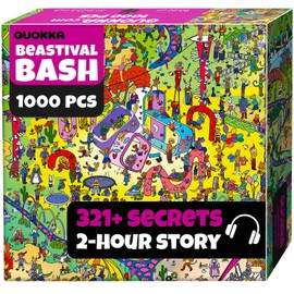 QUOKKA 1000 Piece Puzzle for Adults and Teens – Animal Bash Adult Jigsaw Puzzles with Hidden Secrets & Audio Story – Detailed Visual Puzzle Game for Focus & Relaxation with Twist – FSC Certified Gift