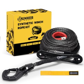 BUNKER INDUST Synthetic Winch Rope Kit,3/8" x 100' 23809LBS Winch Line Cable Replacement with Protective Sleeve+Winch Fairlead+Hook for 4WD Off Road Vehicle Jeep Truck ATV UTV SUV(Black)