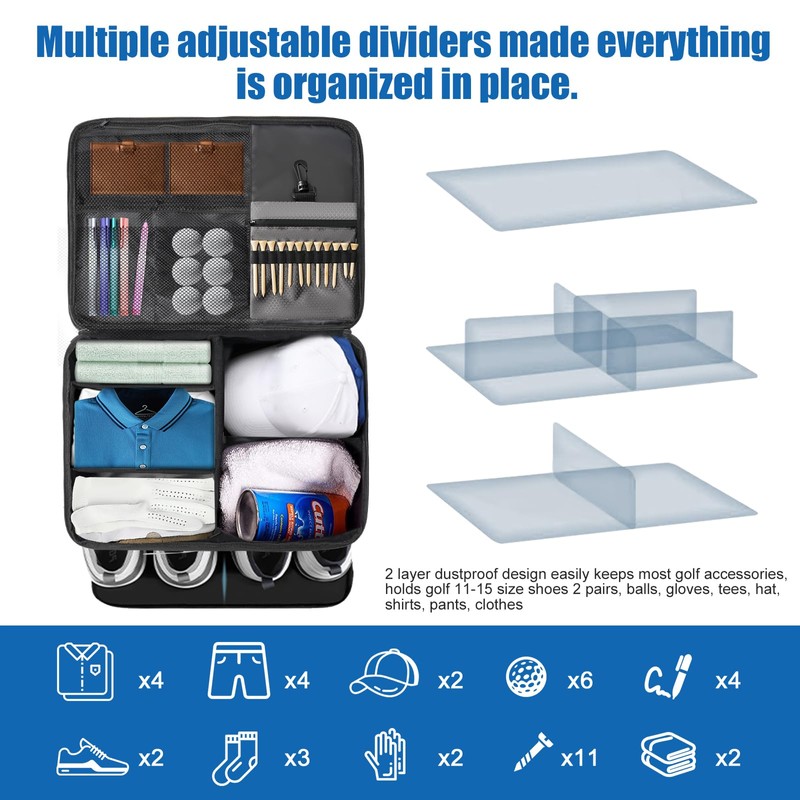 Golf Trunk Organizer for Car SUV, 2-Layer Golf Accessories Storage