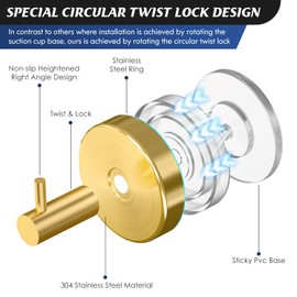Suction Cup Hooks for Shower,Shower Hooks for Inside Shower, Suction Cup Hooks for Wreaths on Glass,Windows,Tile,Mirrors,Metals,Towel Hooks for Bathrooms for Hanging Towels, Robe, Loofah-Gold(4 Pack)