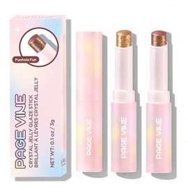 JIAYUTONG Crystal Jelly Glaze Stick - Long Lasting Shimmer Eyeshadow & Eyeliner Pencil, Waterproof & Smudge Proof, Easy to Blend for Natural or Glam Makeup Looks (05#GOLDEN GIRL+06#FUCHSIA FUN)