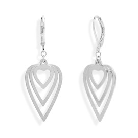 Jean Beau Silver Heart Hoop Dangle Earrings for Women, Trendy Love Drop Leverback Huggie Charm Earing Party Prom Fashion Jewelry Gift