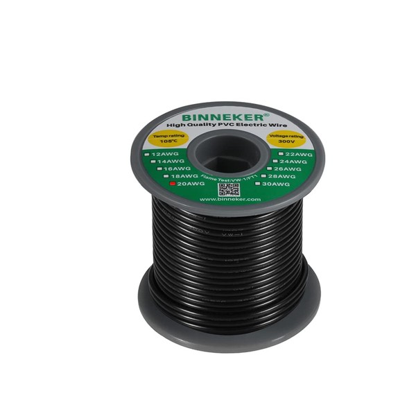 BINNEKER 20 Gauge PVC 1007 Solid Electric Wire Black 100